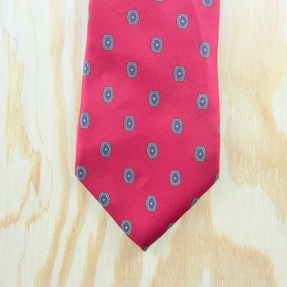 Christian Dior Monsieur Silk Tie Red Geometric Medallion Italian Fabric USA Made
